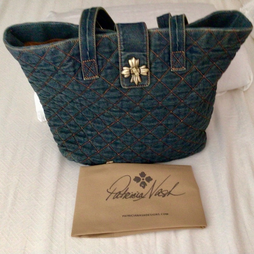 Patricia Nash Stone Washed Quilted Denim Ashwell Tote